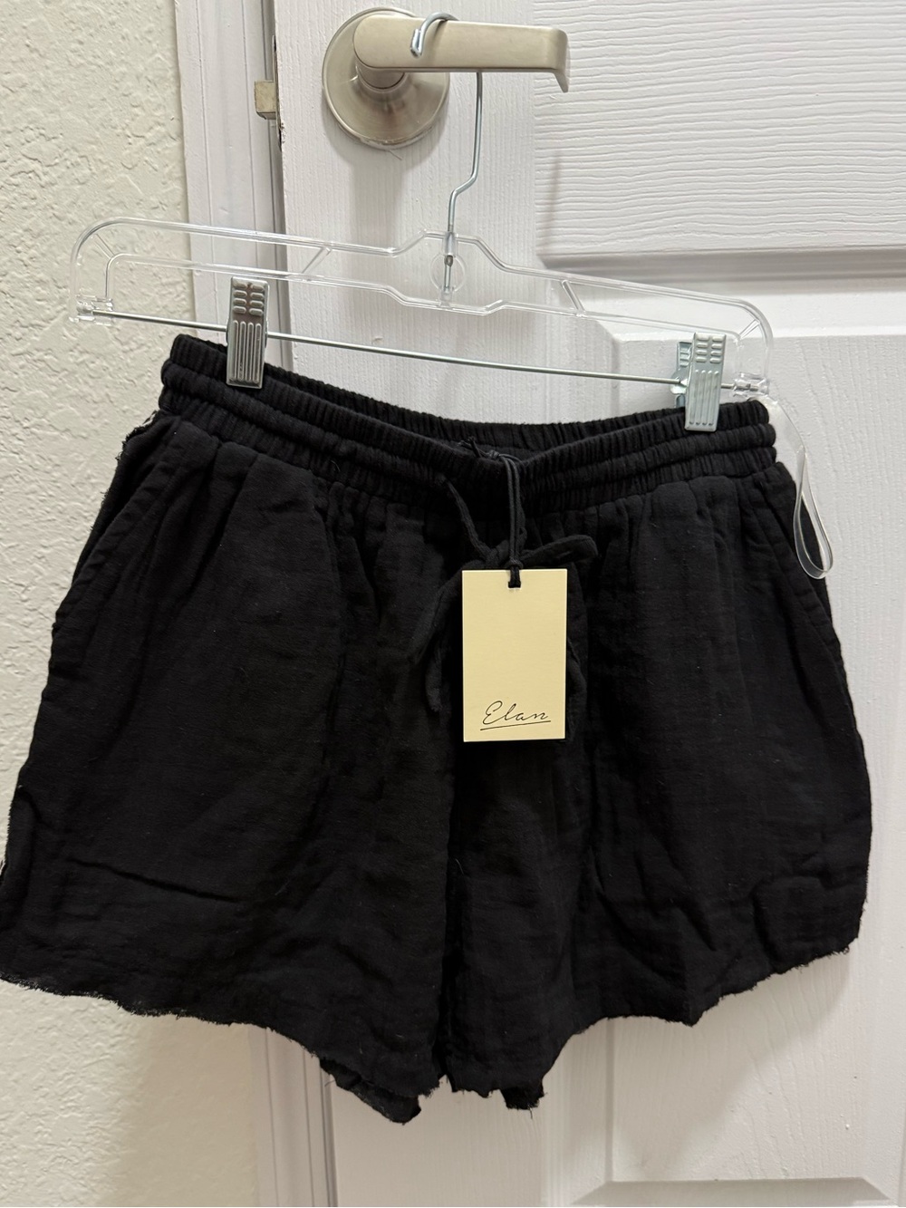 Elan black gauzy cotton beach shorts with pockets